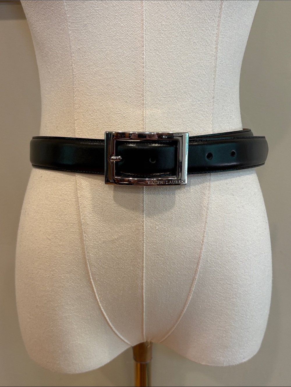 Vintage Ralph Lauren 90s Equestrian Leather Belt Rectangle Silver-Tone Buckle M